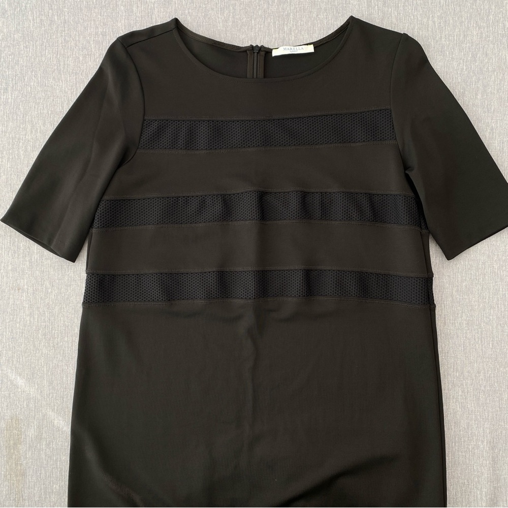 MARELLA | Black Short Sleeve Midi Dress with Mesh Accents - Picture 6 of 15